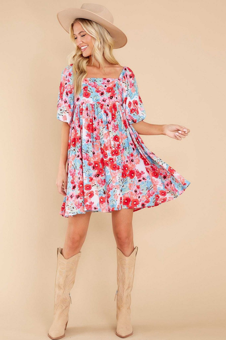 Clothing Red Dress Floral Dresses | Enchanting Ways Floral Print Dress Hot Pink