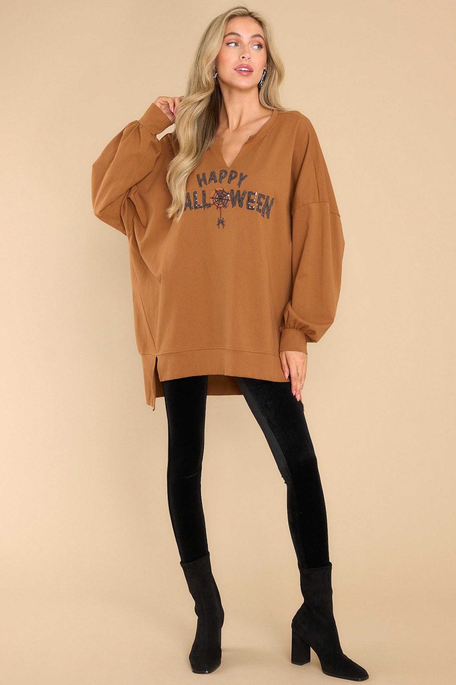 Clothing Red Dress Sweaters | Halloween Nights Top Tan