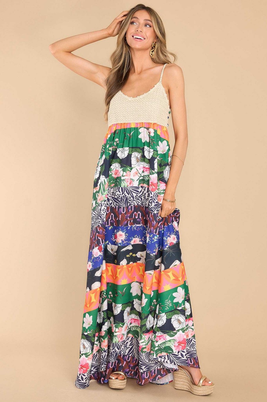 Clothing Red Dress Maxi Dresses | Thinking About Me Multi Print Maxi Dress Green