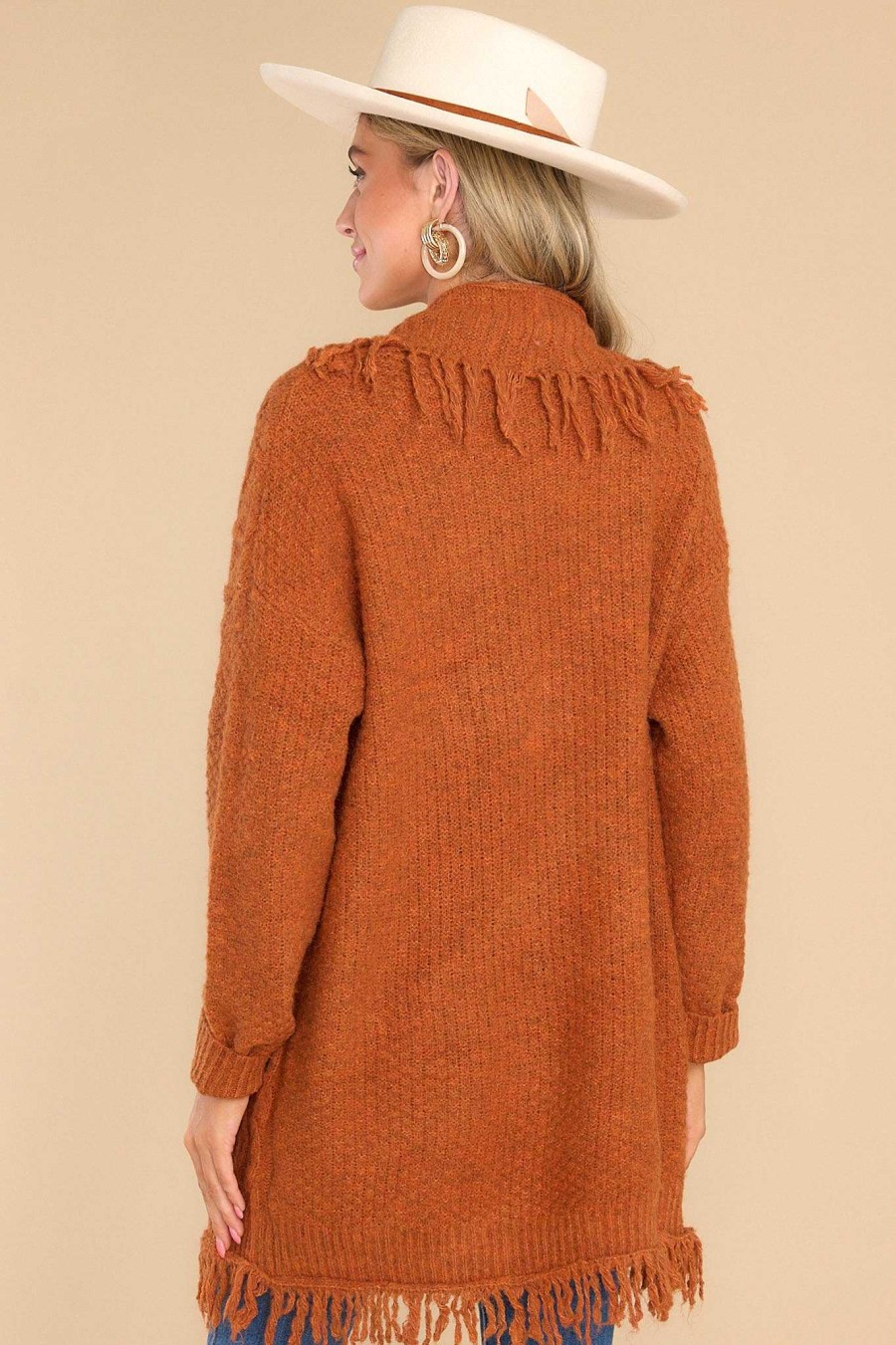 Clothing Red Dress Sweaters | Fight The Feeling Cardigan Light Rust