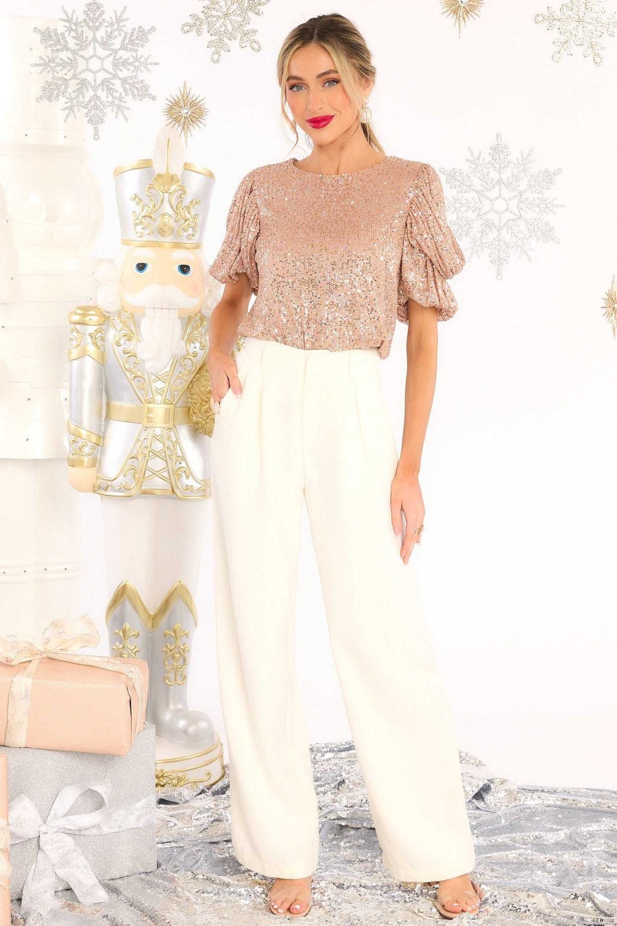 Clothing Red Dress Blouses & Shirts | Shimmering Delight Sequin Top Champagne