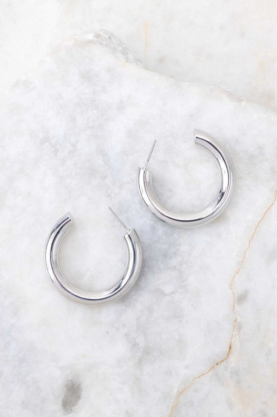 Jewelry Red Dress | Bring Us Back Hoop Earrings Silver