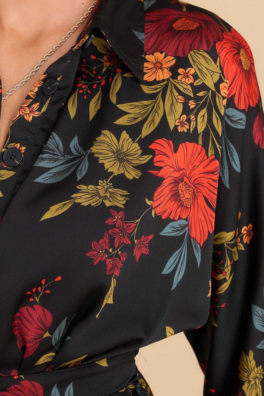 Clothing Red Dress Midi Dresses | Garden Of Desires Floral Print Maxi Dress Black
