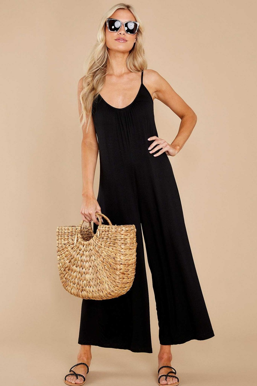 Clothing Z Supply Jumpsuits | Summerland Slim Flared Jumpsuit Black