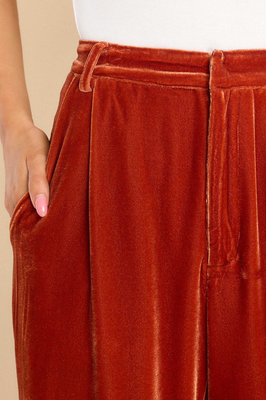 Clothing Red Dress Two Piece Sets | I Want Everything Faux Velvet Pants Ginger