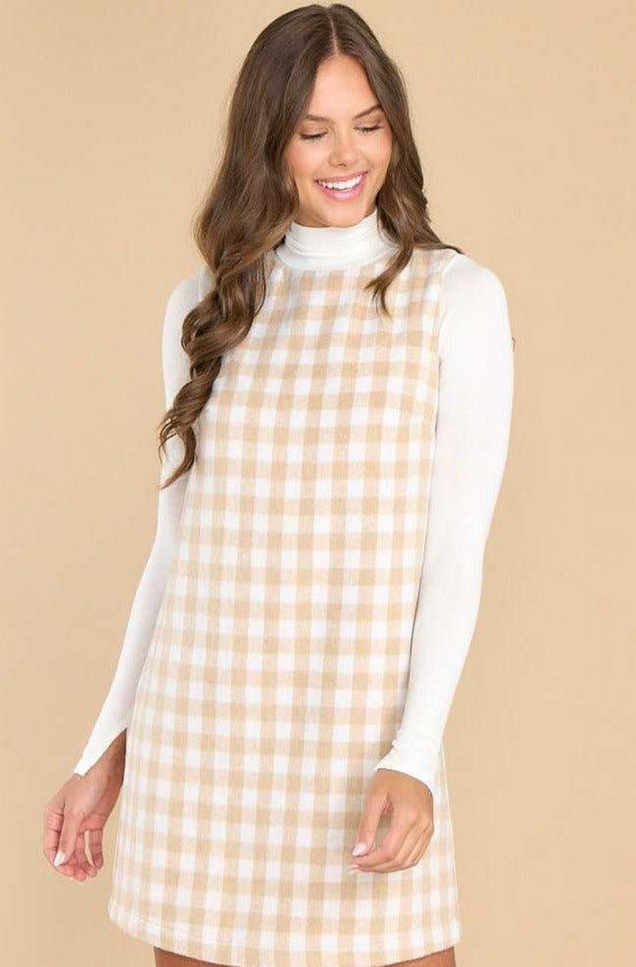 Clothing Aura Mini Dresses | Choosing Joy Plaid Dress Beige