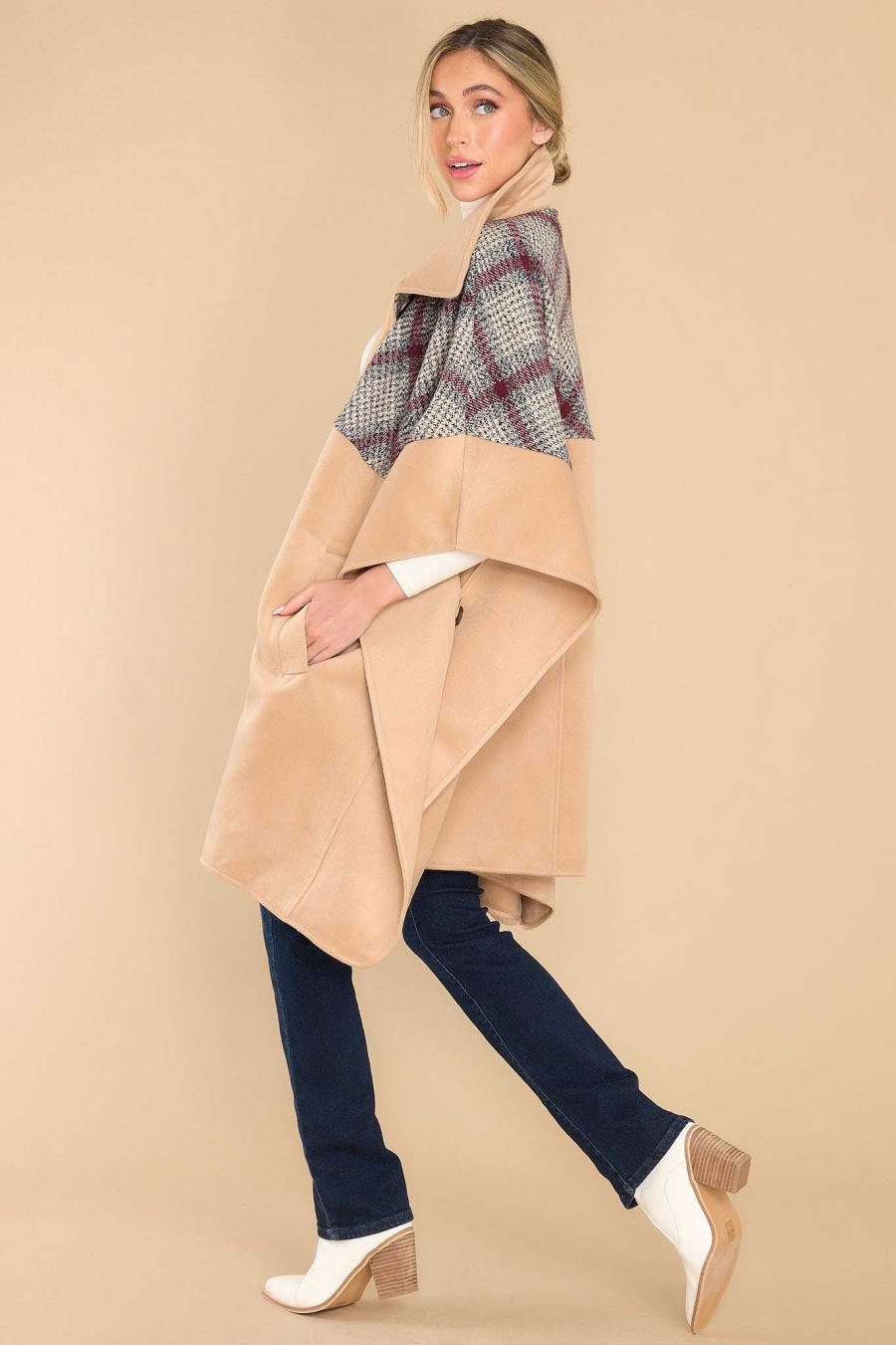 Clothing Red Dress Coats | My Own Plans Multi Plaid Coat Beige