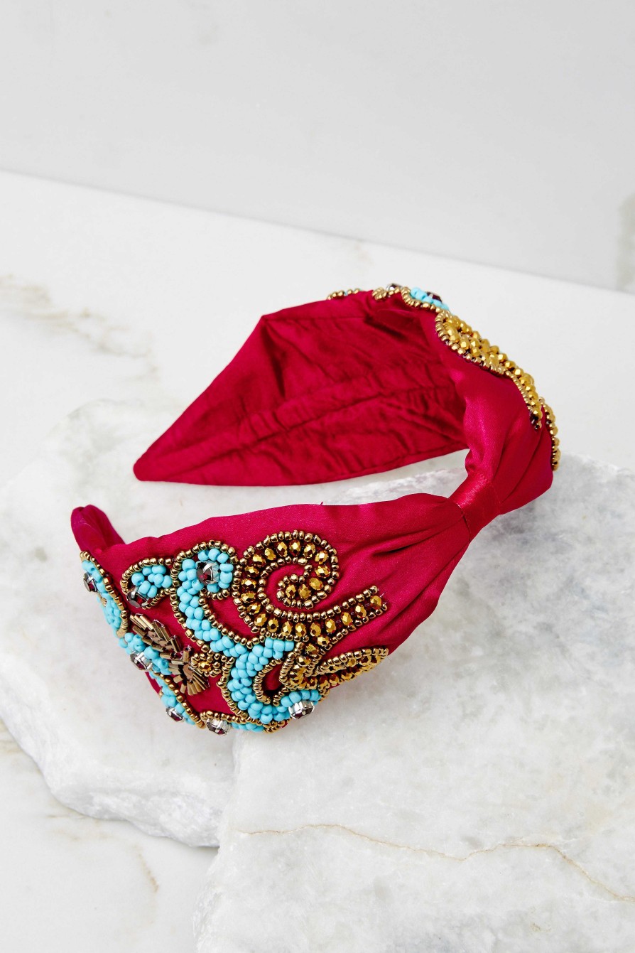 Accessories Treasure Jewels Hair Accessories | Paisley Beaded Headband Red