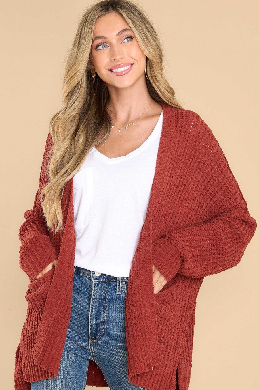 Clothing Red Dress Sweaters | Moving On Up Cardigan Rust
