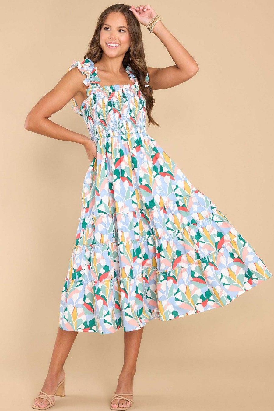 Clothing Aura Midi Dresses | Such A Dreamer Multi Print Midi Dress Sky Blue