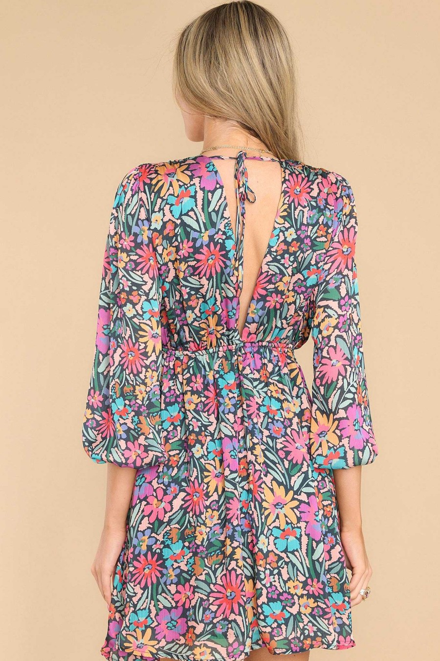 Clothing Meet Me In Santorini Mini Dresses | Leona Party Floral Mini Dress Black