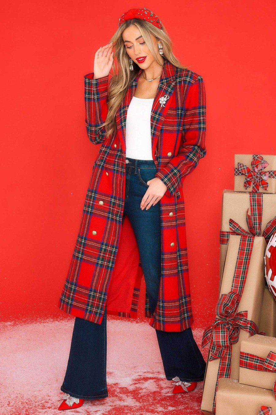 Clothing Aura Coats | So Reminiscent Plaid Coat Red