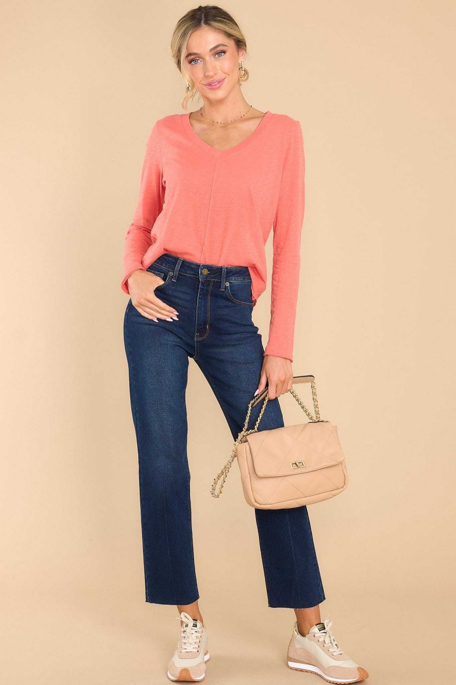 Clothing Z Supply Casual Tops | Dream Slub Lava Long Sleeve Tee Orange