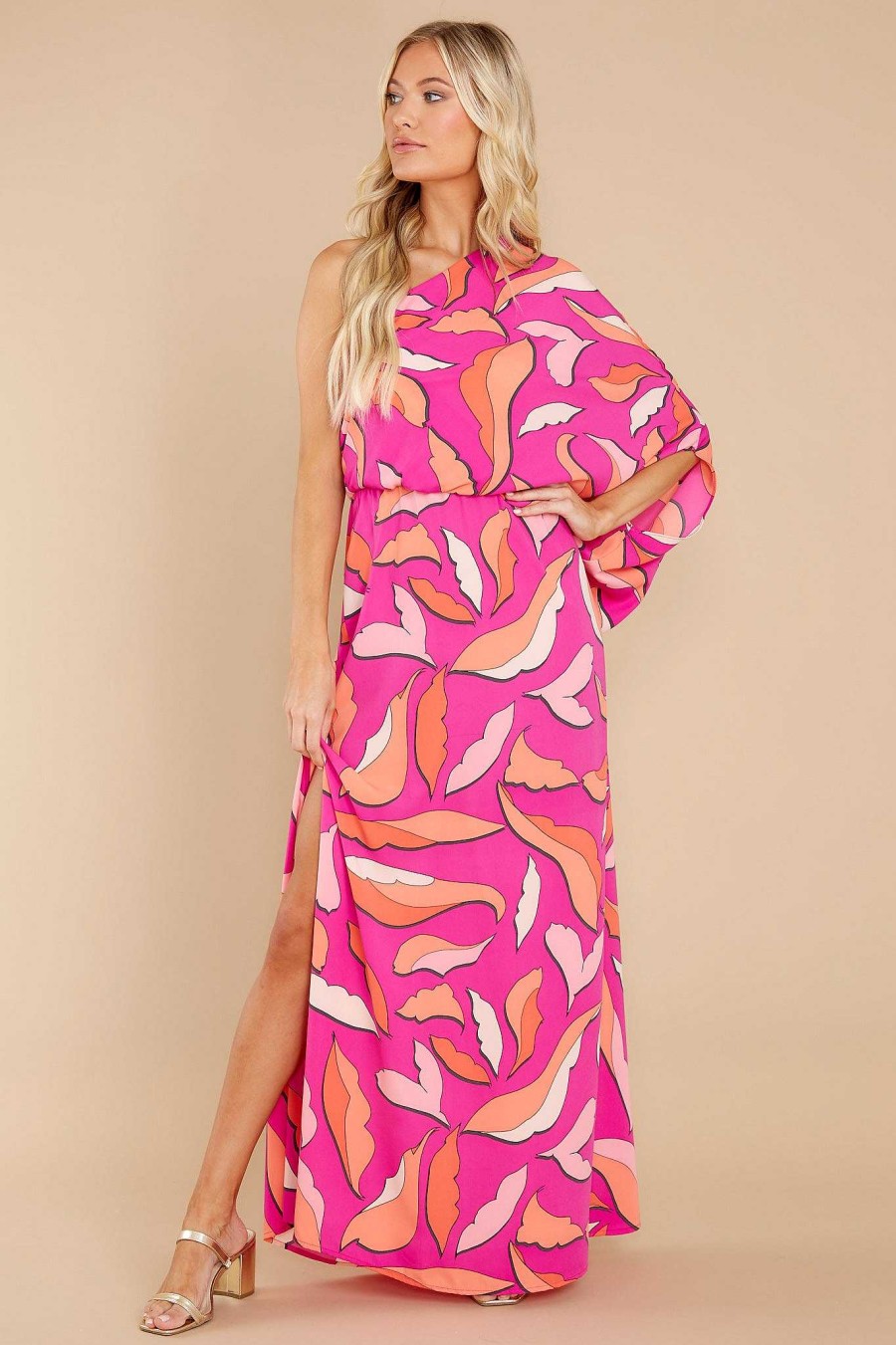 Clothing Red Dress Maxi Dresses | Beautifully Bold Hot Pink Multi Print Maxi Dress Beautifullybold Pink