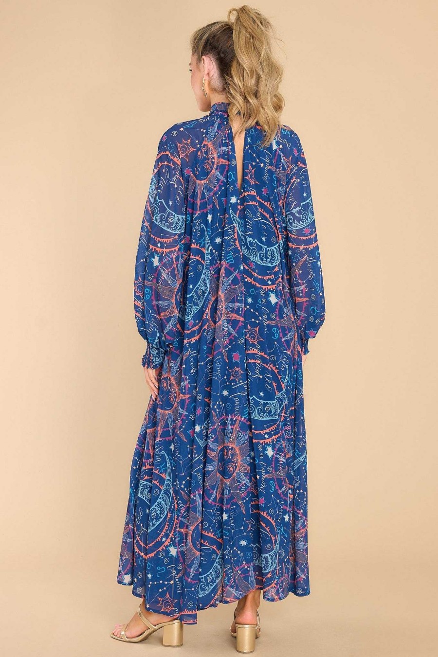 Clothing Aura Maxi Dresses | Head In The Stars Multi Print Maxi Dress Navy