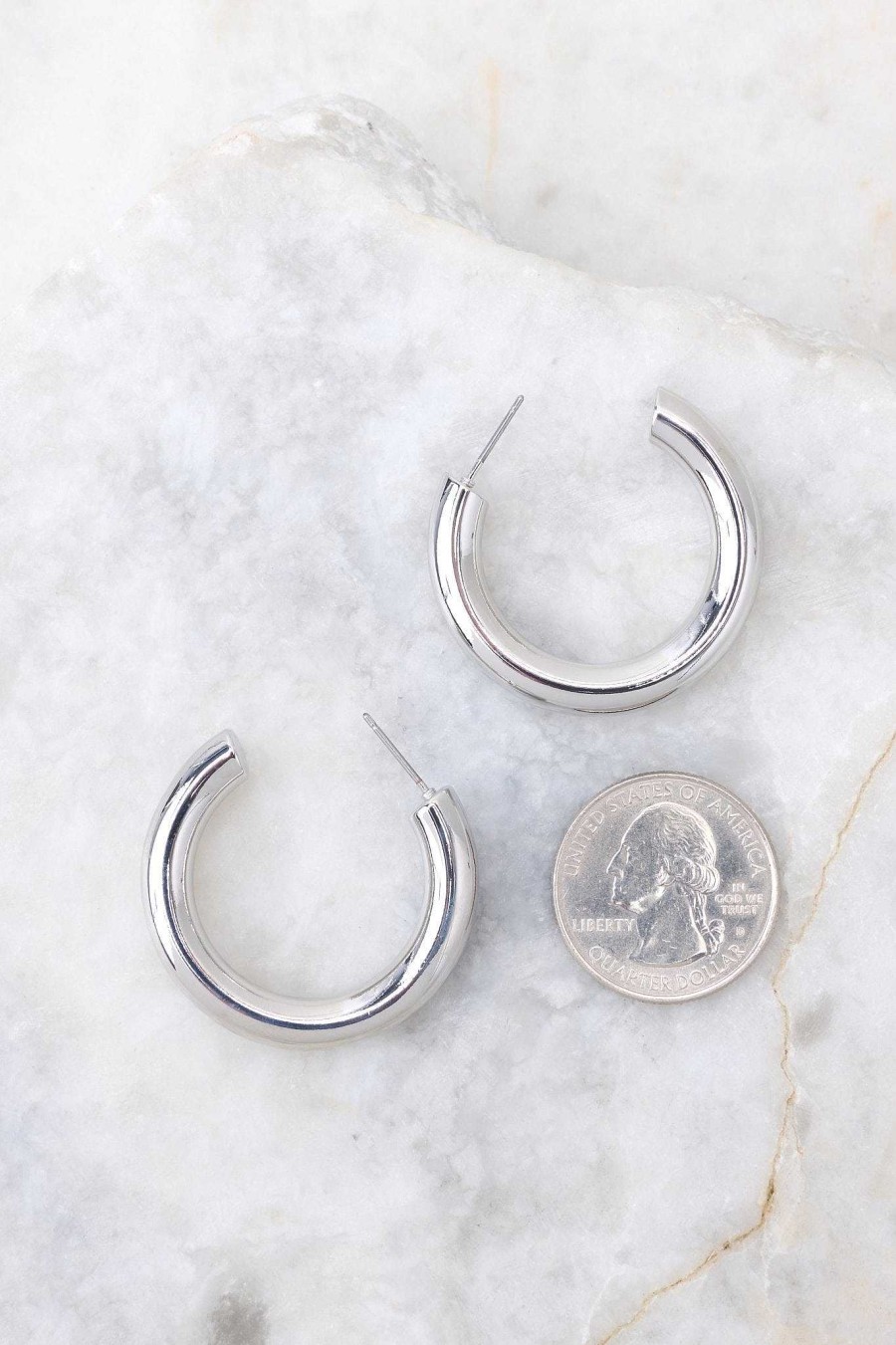 Jewelry Red Dress | Bring Us Back Hoop Earrings Silver