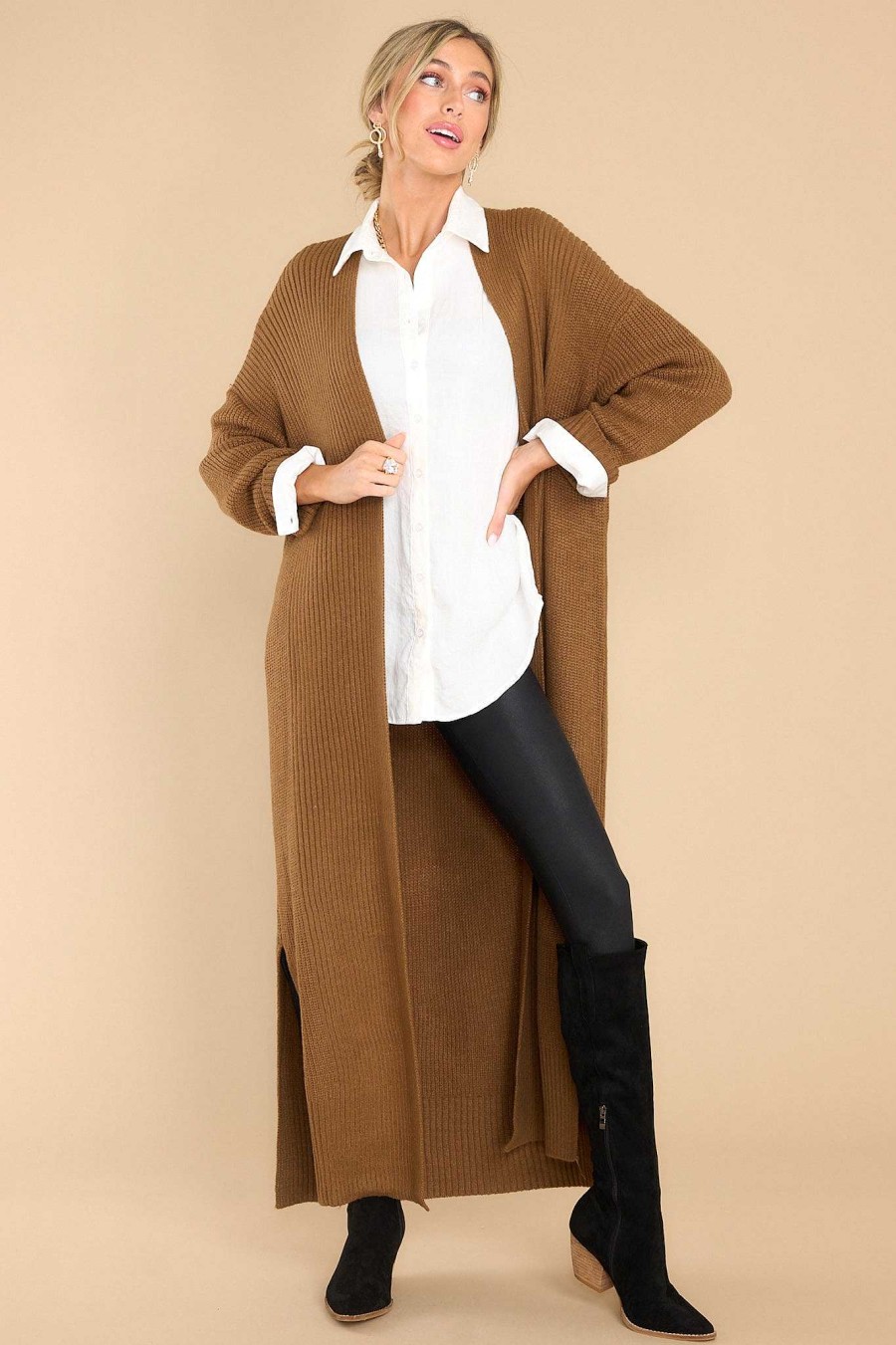 Clothing Red Dress Sweaters | Sending Love Letters Cardigan Light Brown