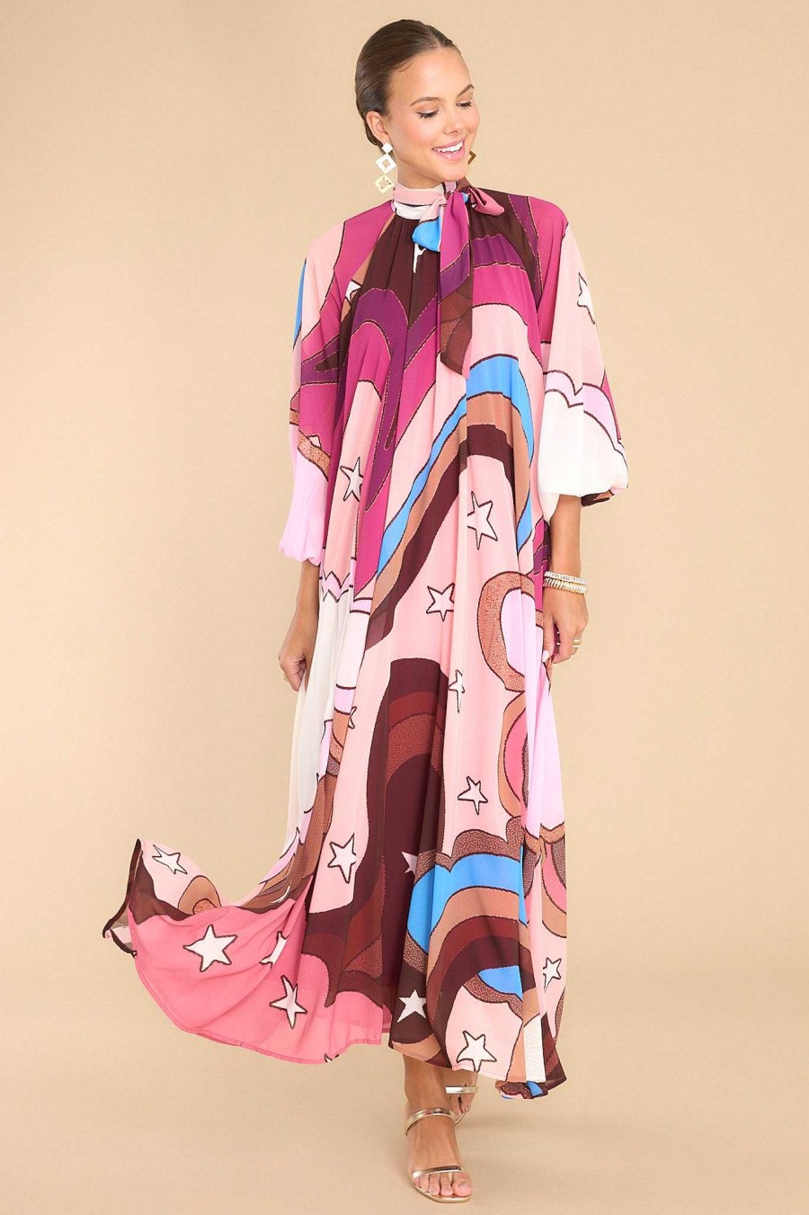 Clothing Aura Maxi Dresses | Can You Imagine Berry Multi Print Maxi Dress Raspberry