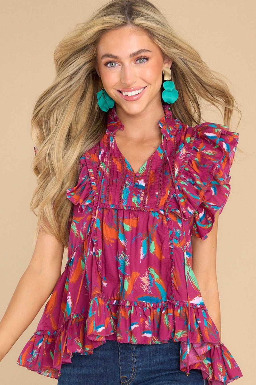 Clothing Alivia Casual Tops | The Tina Top Scribble Burst Berry