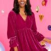 Clothing Red Dress Mini Dresses | Still The Same Faux Velvet Dress Dark Fuchsia
