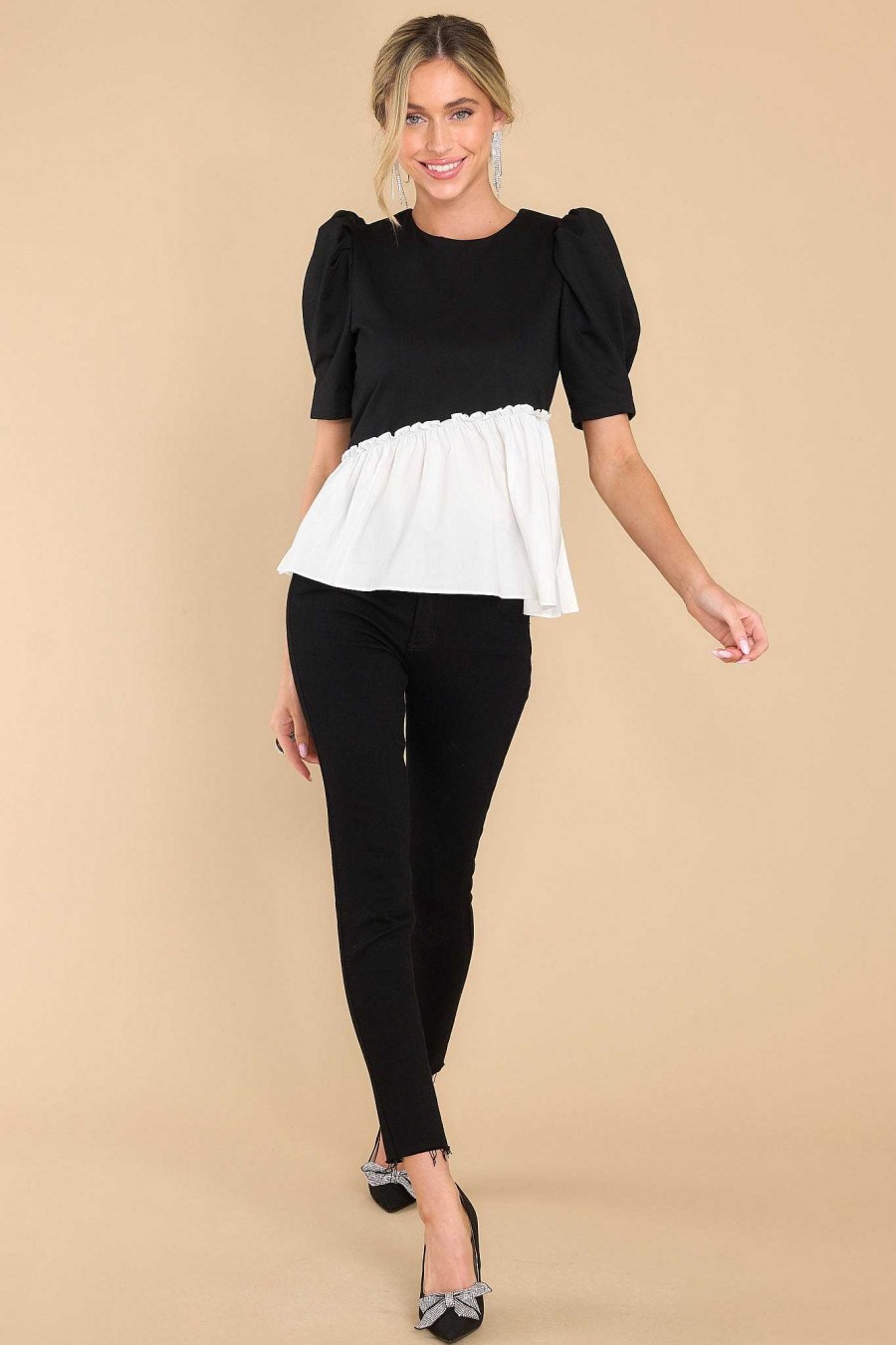 Clothing Red Dress Blouses & Shirts | Mixed Media Top Black