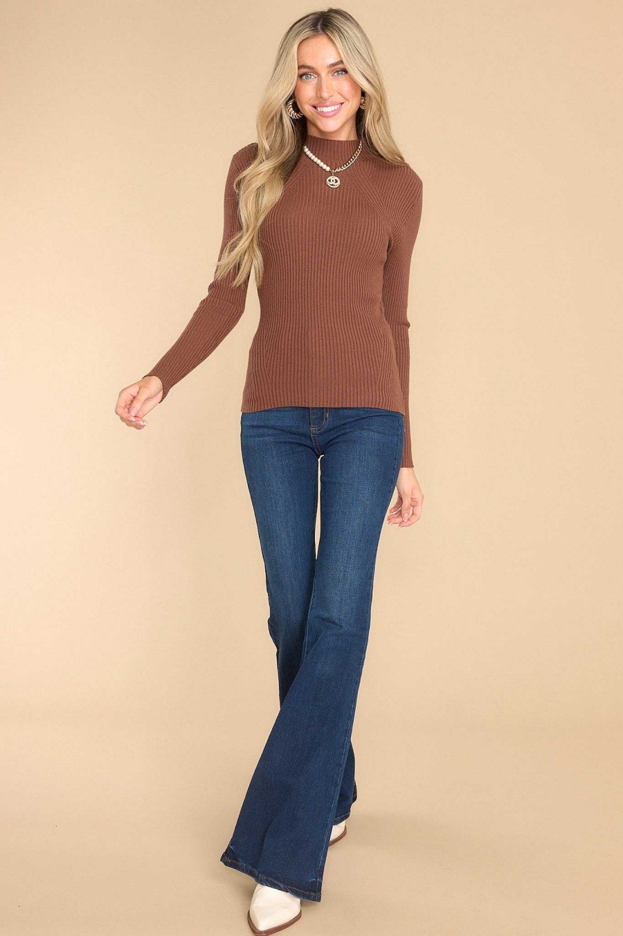 Clothing Red Dress Casual Tops | Vision Of Charm Ribbed Top Chocolate