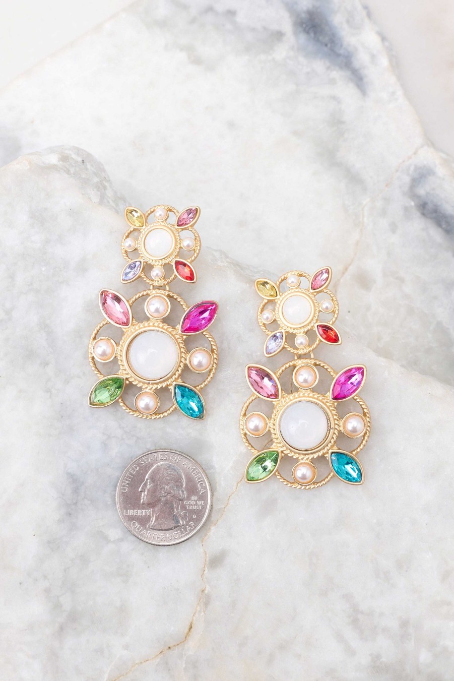 Jewelry Red Dress | A Diamond'S Gotta Shine Gold Earrings Multi