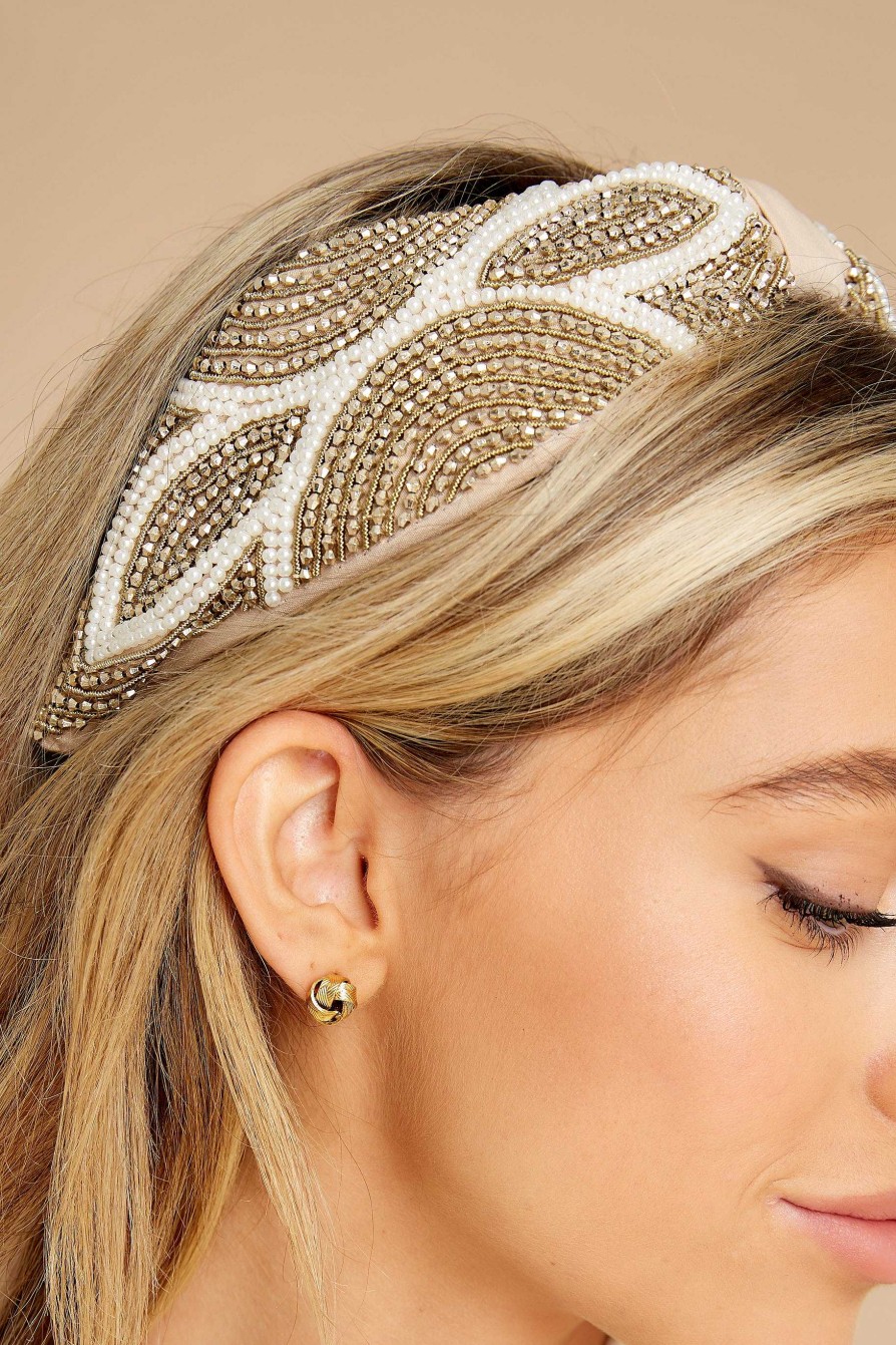 Accessories Treasure Jewels Hair Accessories | Diane Pearl Beaded Headband Tan