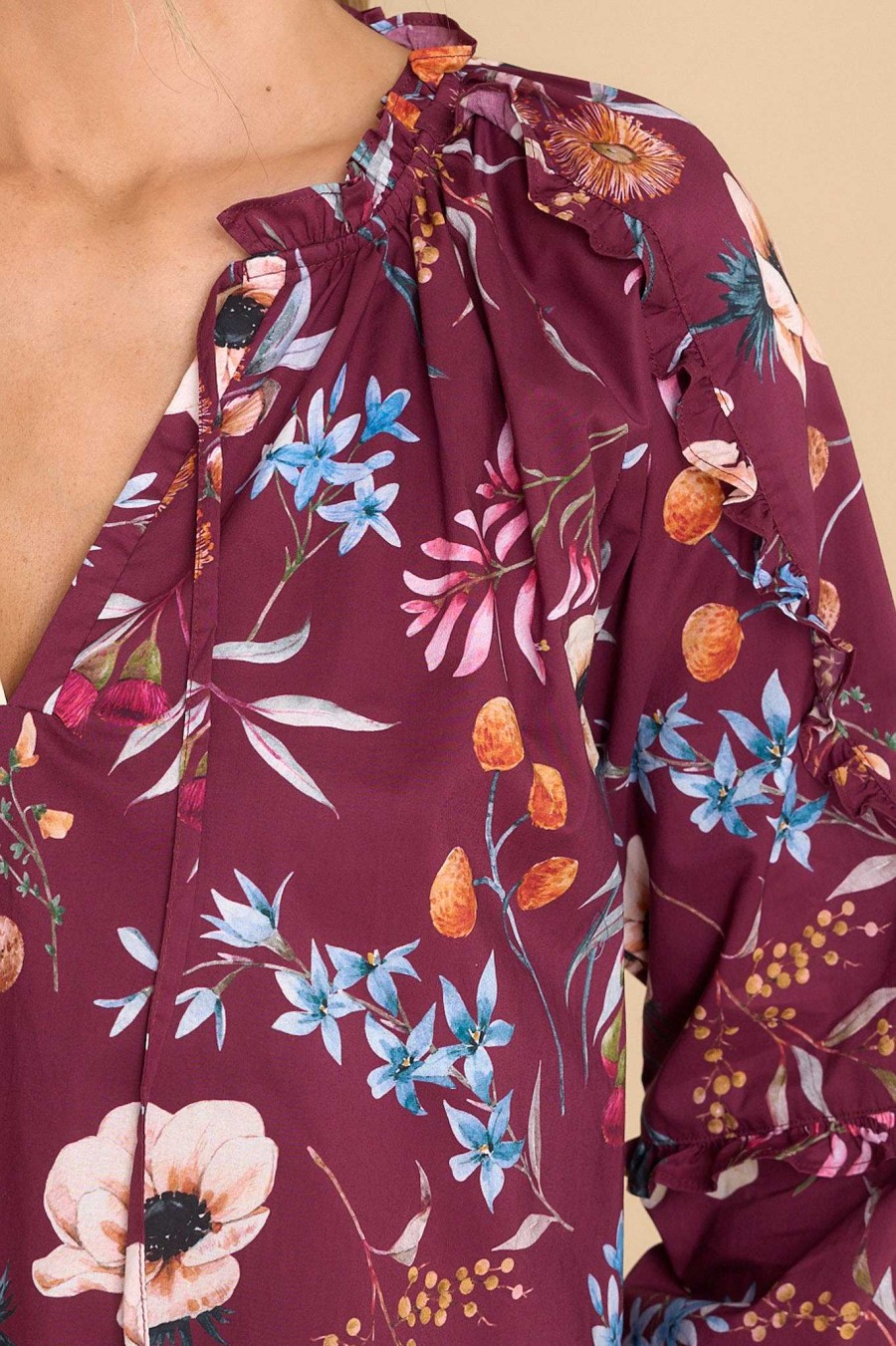 Clothing Olivia James The Label Blouses & Shirts | Davis Top Anemone Raspberry