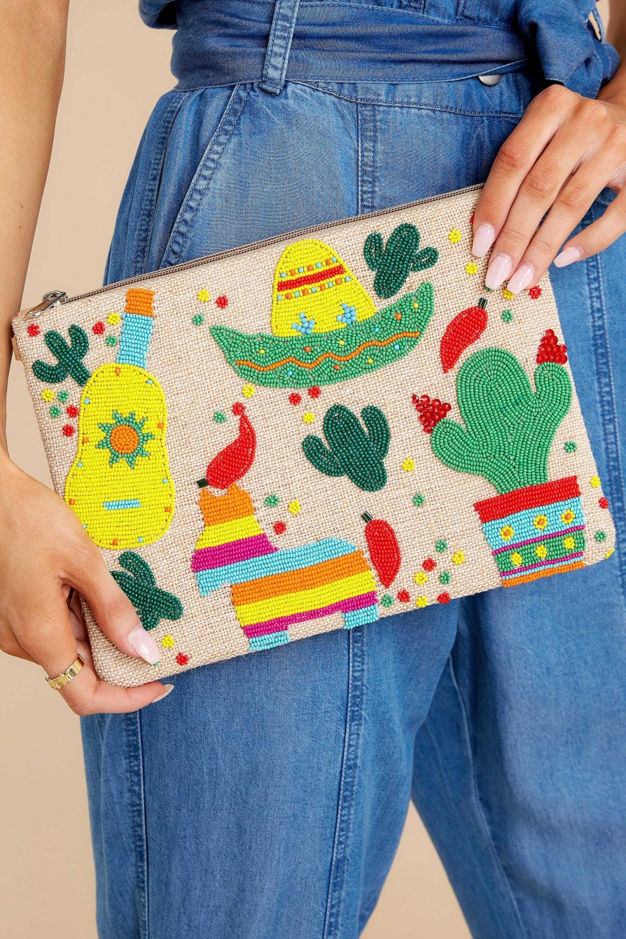 Accessories Treasure Jewels Clutches & Pouches | Cinco De Mayo Multi Beaded Clutch Beige