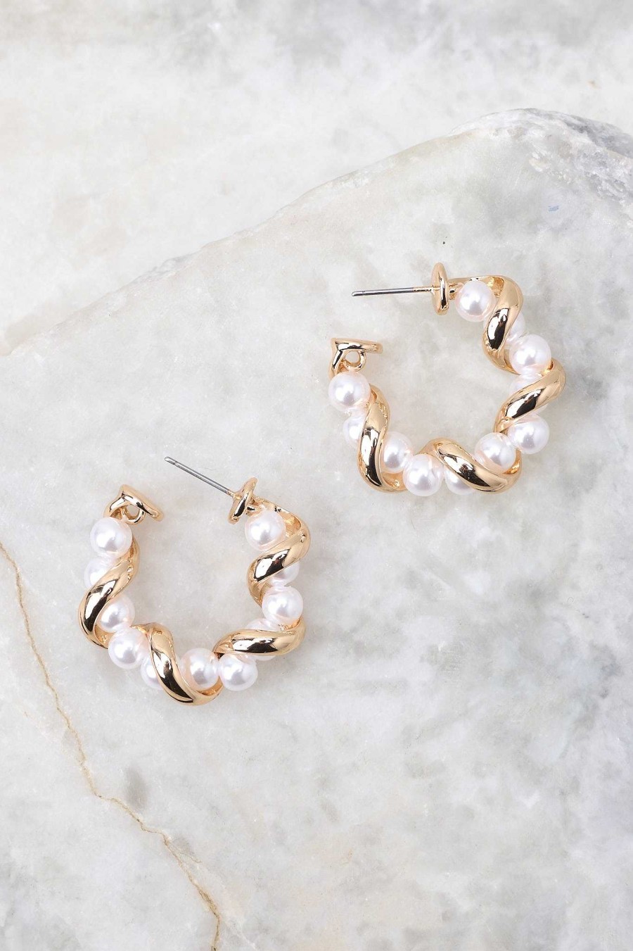 Jewelry Red Dress | Let'S Fly Away Pearl Hoops Gold