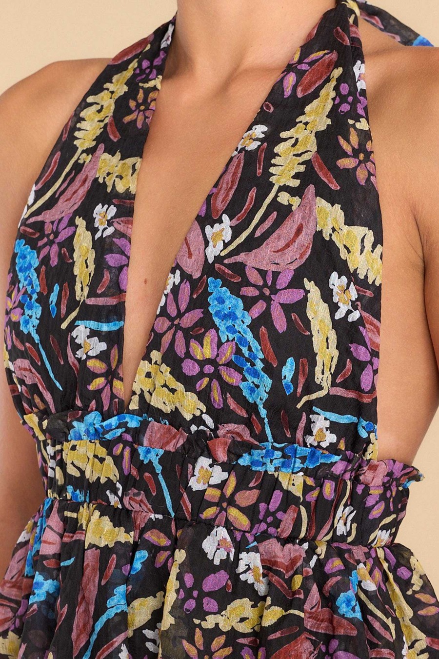 Clothing Meet Me In Santorini Midi Dresses | Lulua Multi Floral Maxi Dress Black