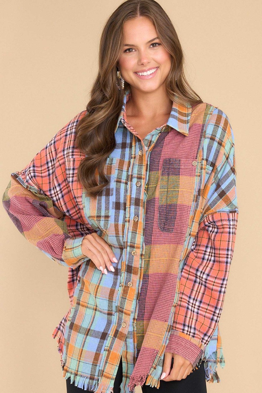 Clothing Red Dress Casual Tops | At The Bonfire Multi Plaid Top Blue