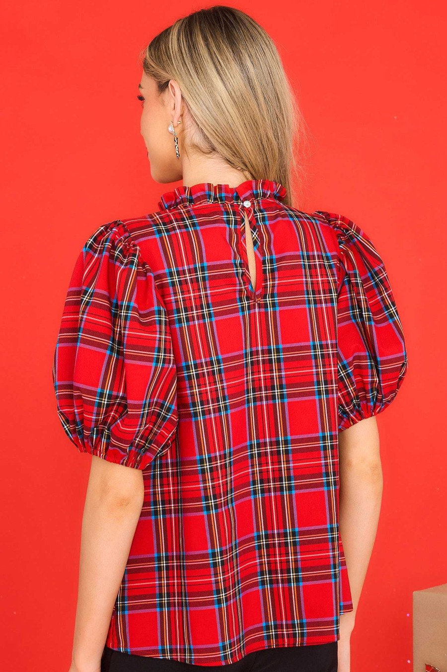 Clothing Aura Blouses & Shirts | A Special Gift Plaid Top Red
