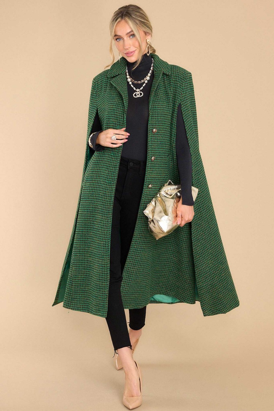 Clothing Aura Coats | Confident In Herself Cape Green