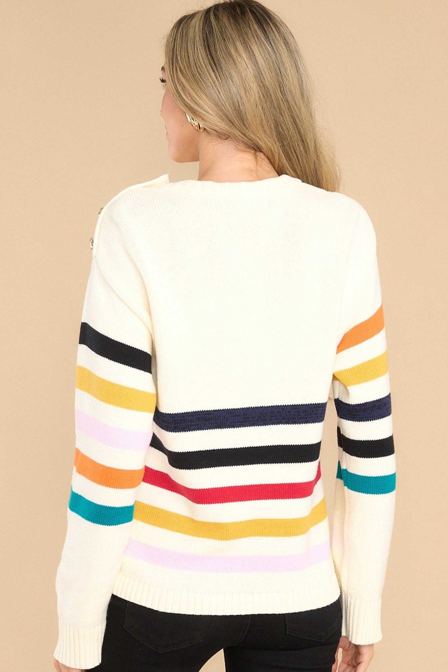 Clothing Endless Rose Casual Tops | Loving The Feeling Multi Stripe Sweater Ivory