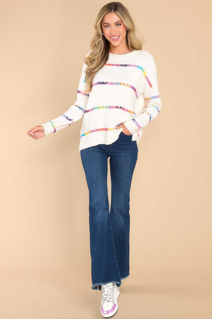 Clothing Red Dress Casual Tops | Always In The Lead Sweater White