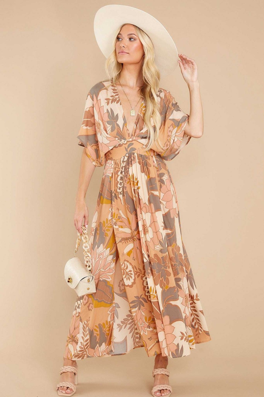 Clothing Red Dress Maxi Dresses | Sensational Feeling Multi Print Maxi Dress Apricot