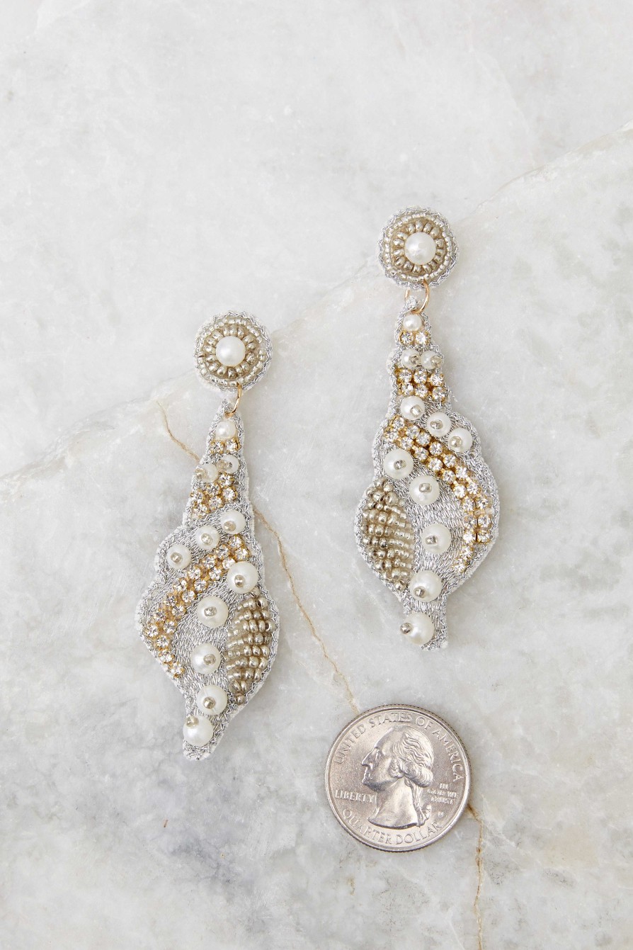 Jewelry Red Dress | Sound Of Waves Shell Beaded Earrings Silver
