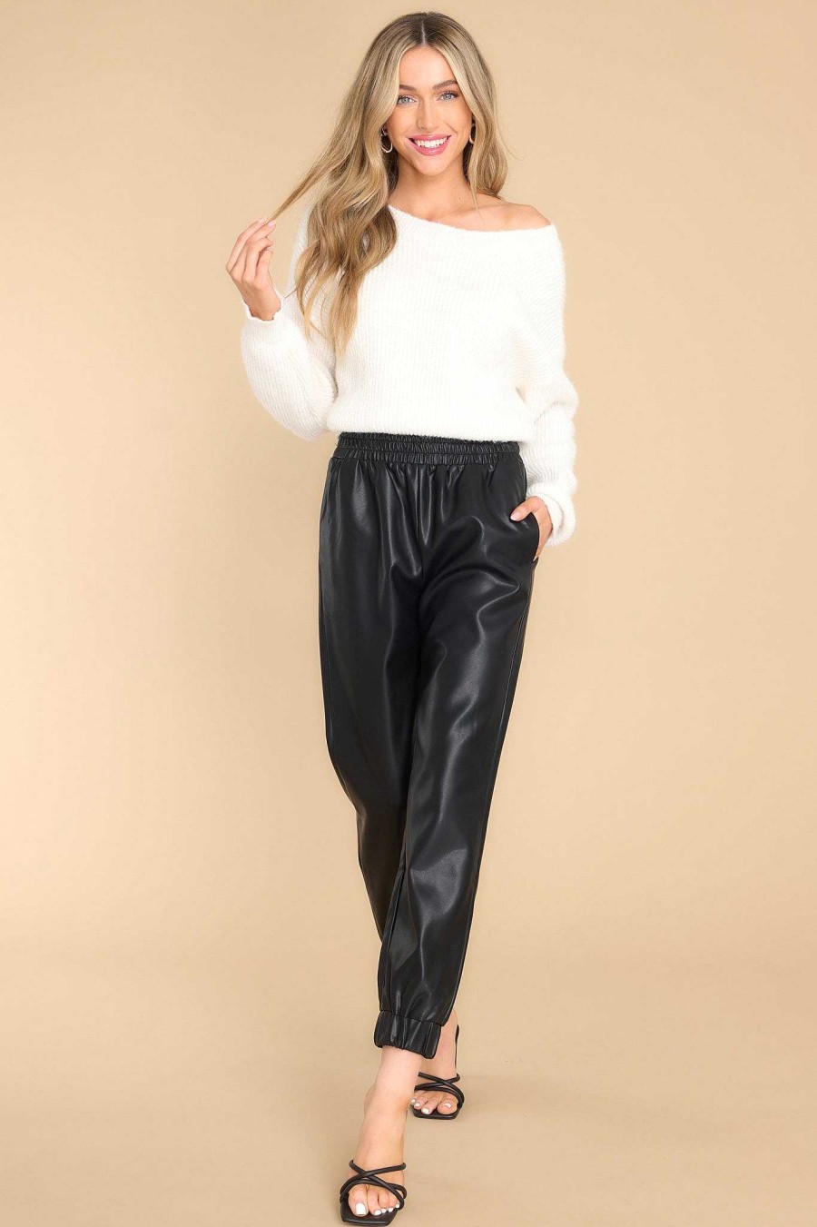 Clothing Red Dress Pants | Check Yourself Faux Leather Jogger Pants Black