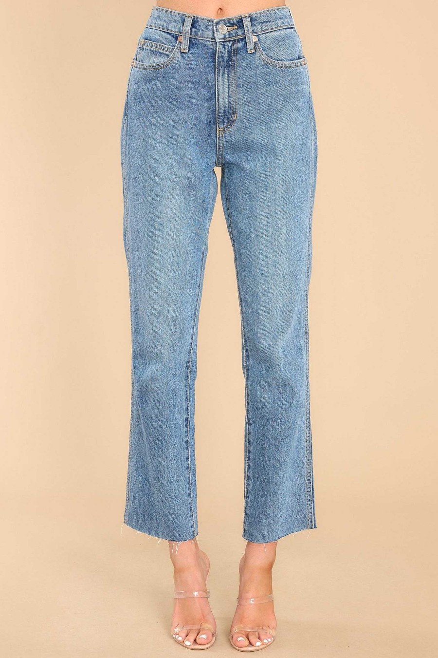 Clothing Red Dress Cropped Denim | Ready For A Change Wash Straight Leg Jeans Medium