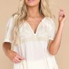 Clothing Red Dress Casual Tops | Glowing Arrival Embroidered Top Ivory