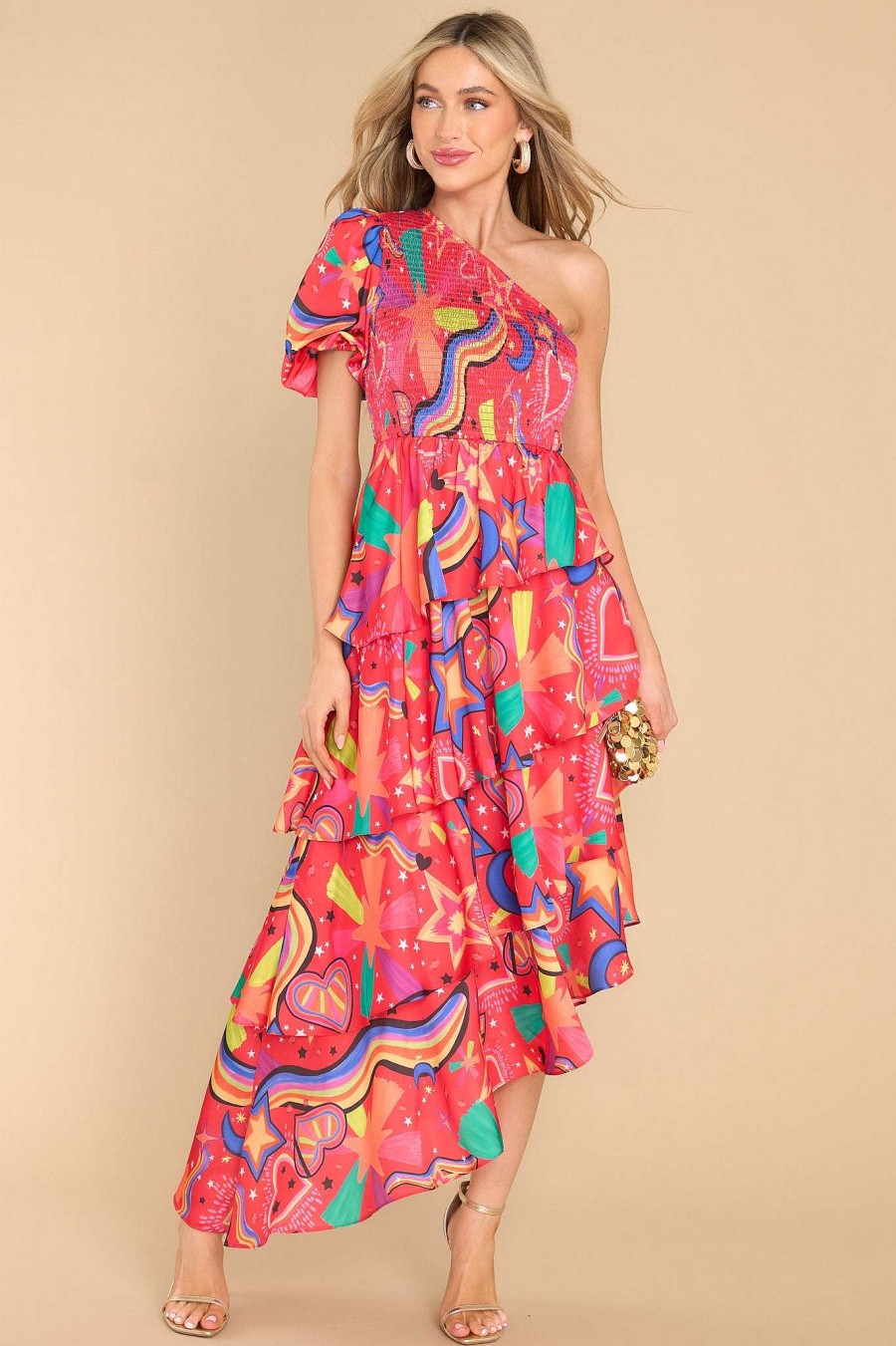 Clothing Alden Adair Midi Dresses | Collins Stargazing Dress Tomato Red