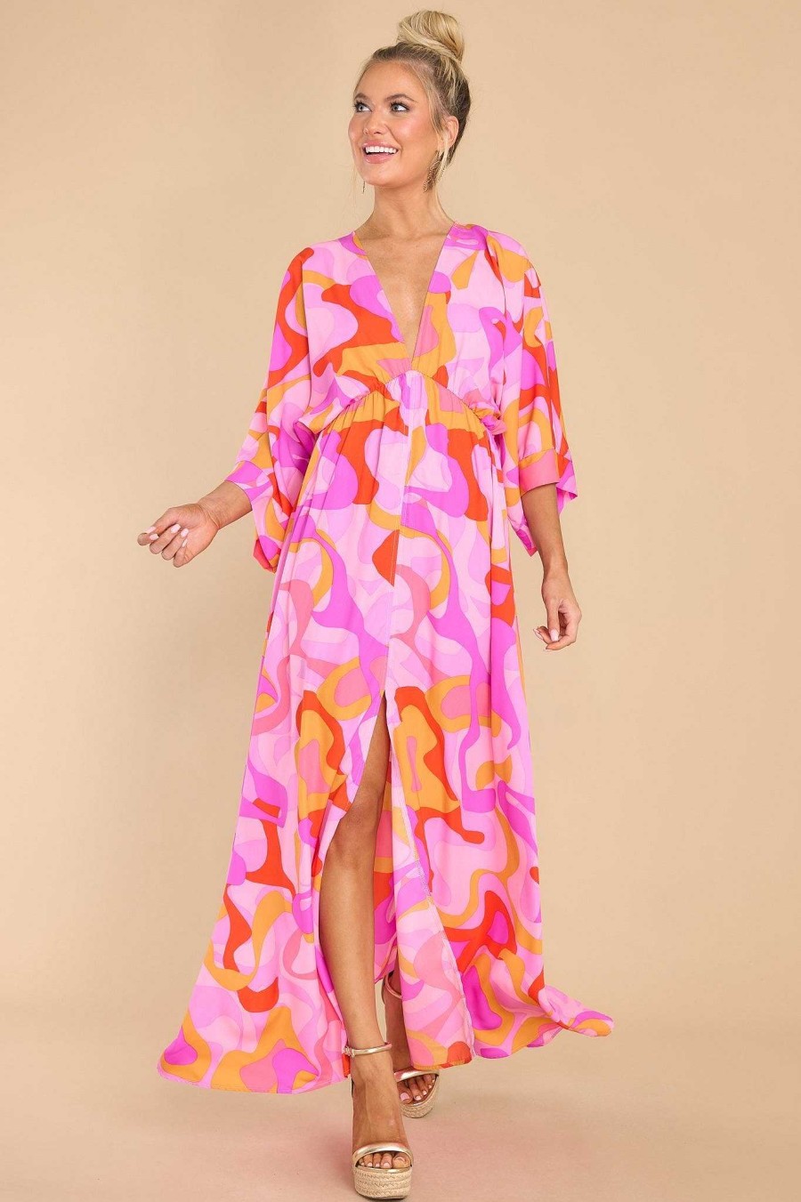 Clothing Red Dress Maxi Dresses | Must Be Love Print Maxi Dress Pink