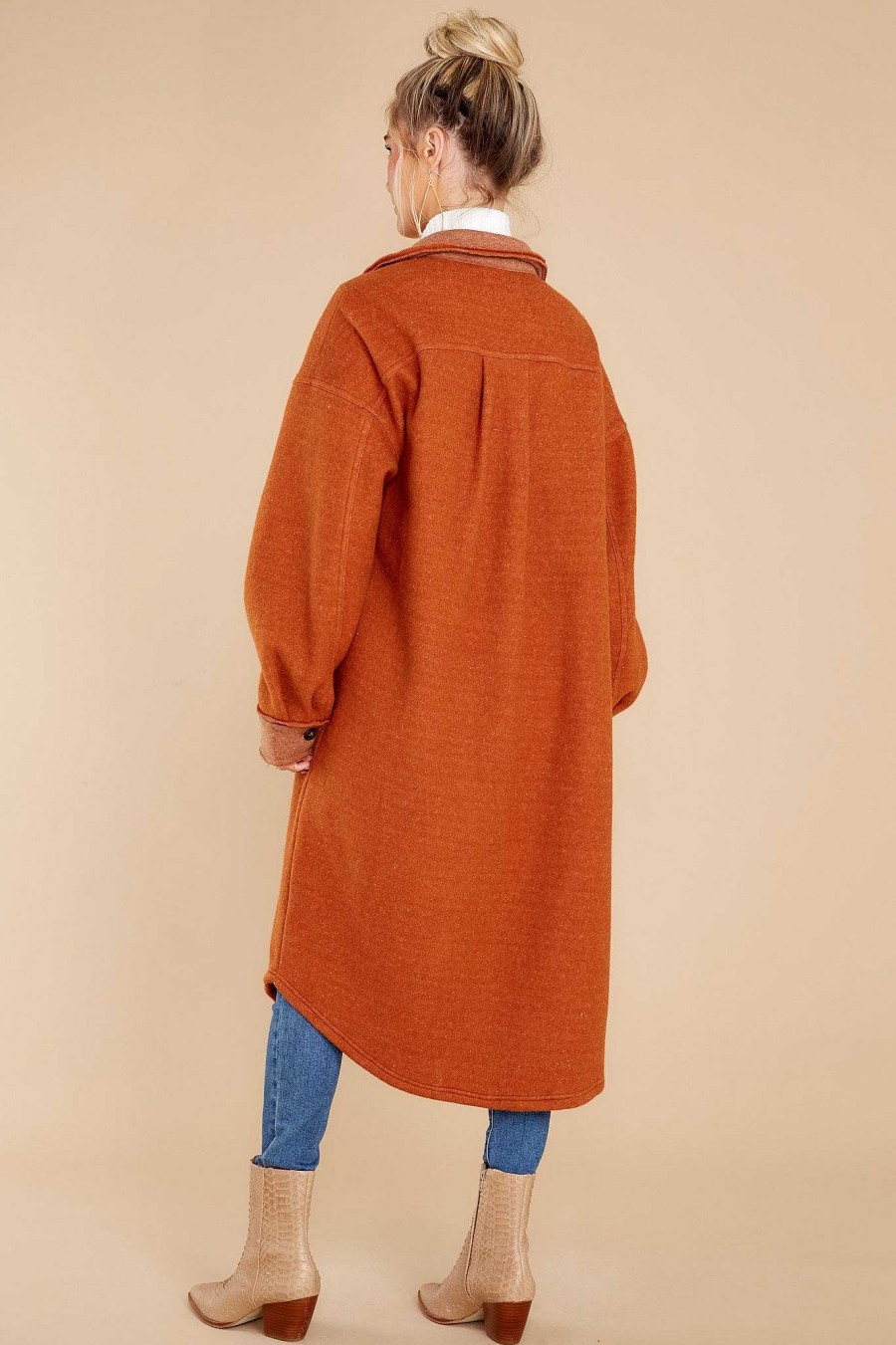 Clothing Red Dress Coats | Making A Statement Longline Jacket Rust