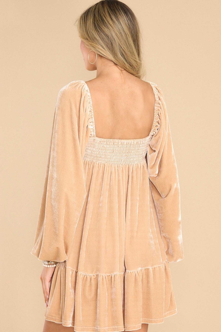 Clothing Aura Mini Dresses | Cater To You Velvet Dress Champagne