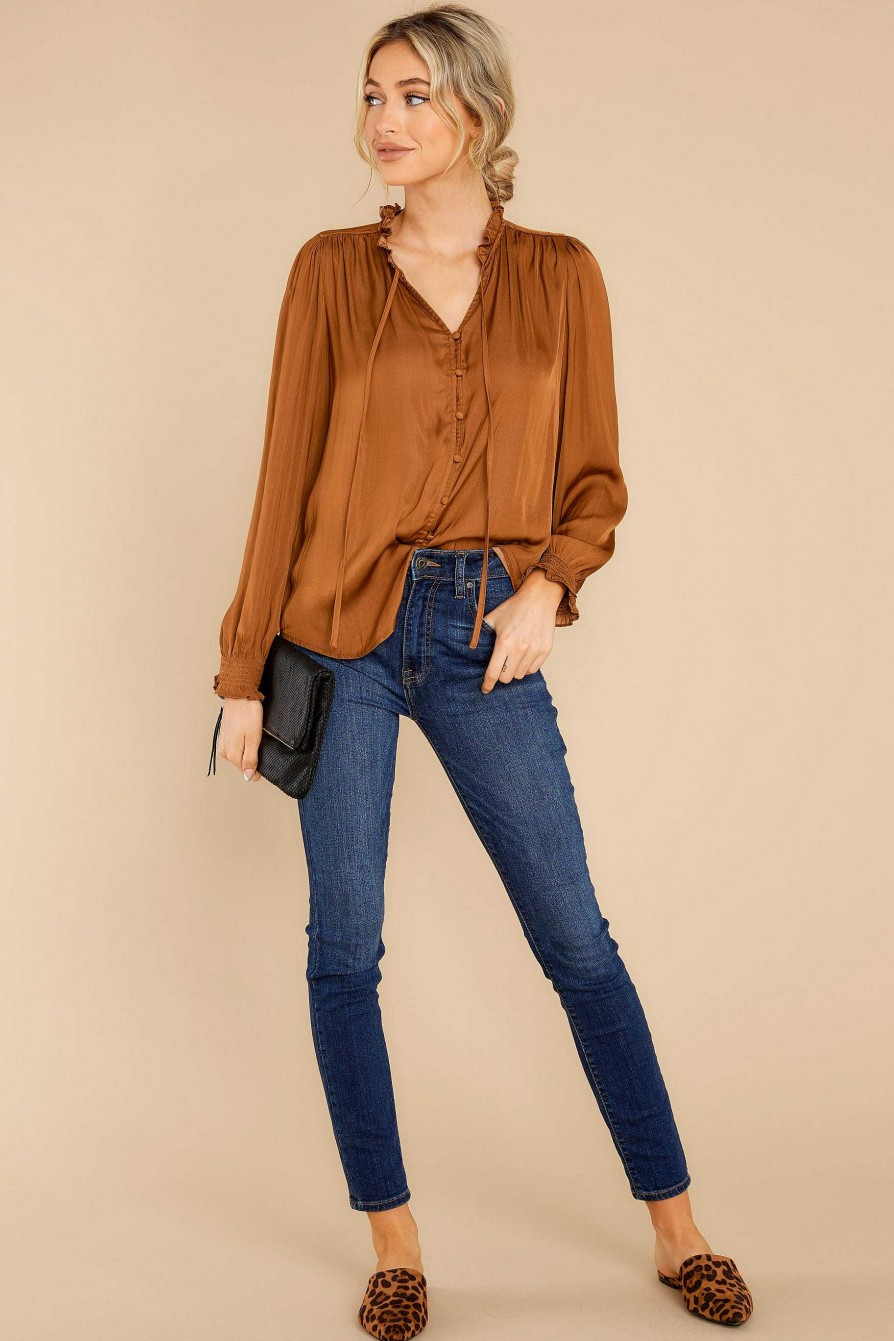 Clothing Red Dress Blouses & Shirts | Set The Mood Cinnamon Top Brown
