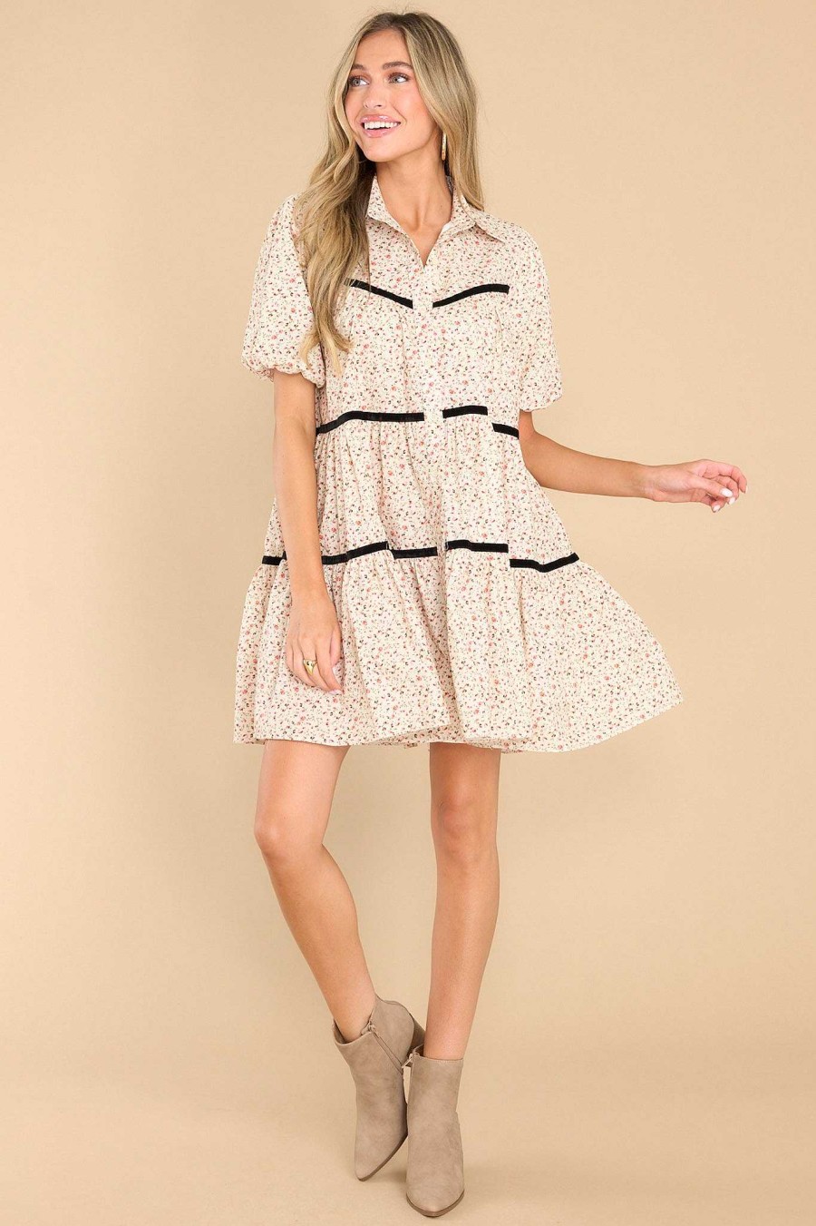 Clothing Meet Me In Santorini Mini Dresses | Mila Poplin Dress Taupe