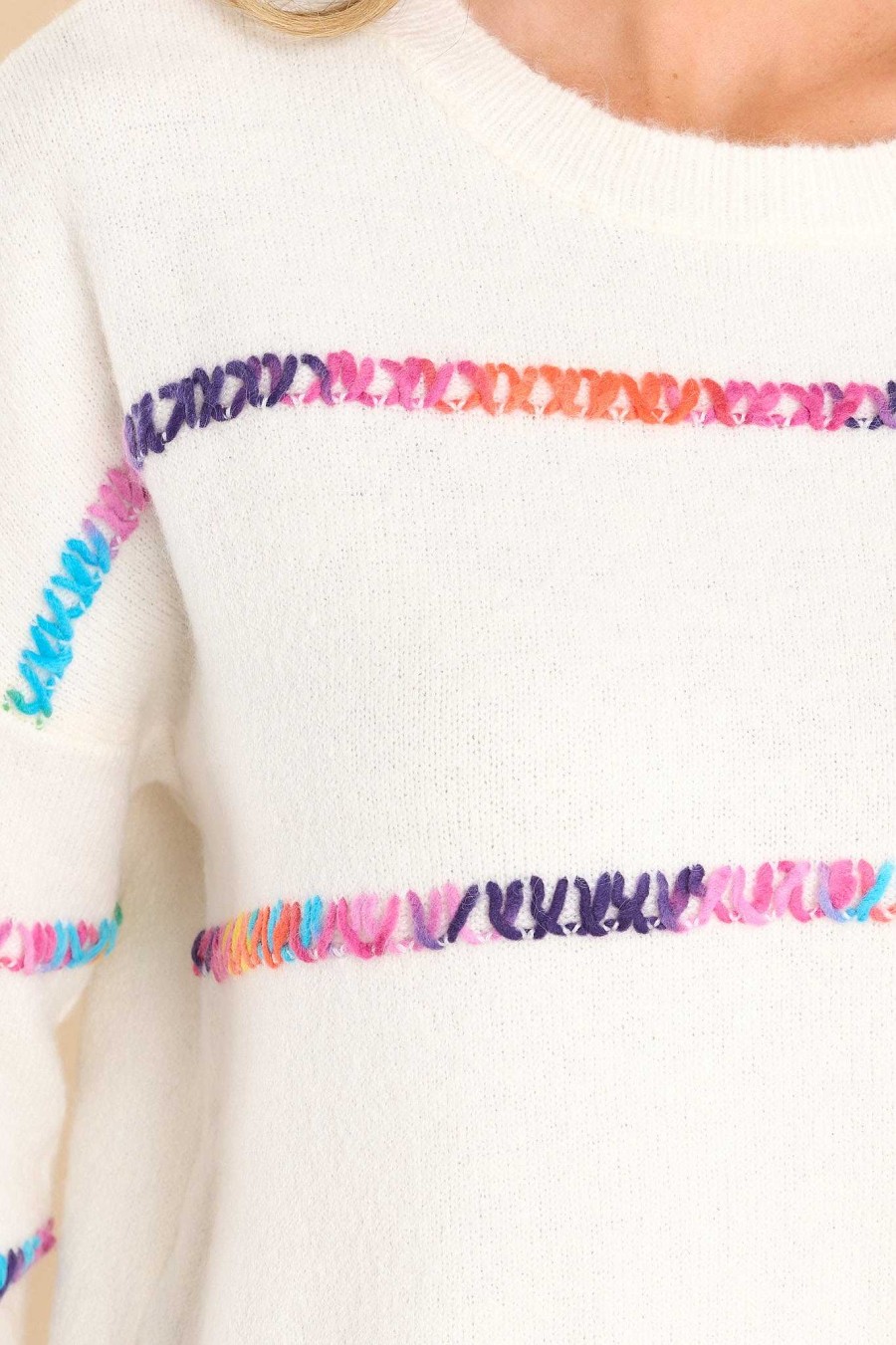 Clothing Red Dress Casual Tops | Always In The Lead Sweater White