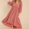 Clothing Red Dress Long Sleeve Dresses | Sweet Interlude High-Low Dress Rosewood
